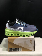 On Cloudmonster Running Shoes in Navy and Lime