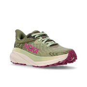 HOKA Trail Running Shoes in Olive Green and Pink