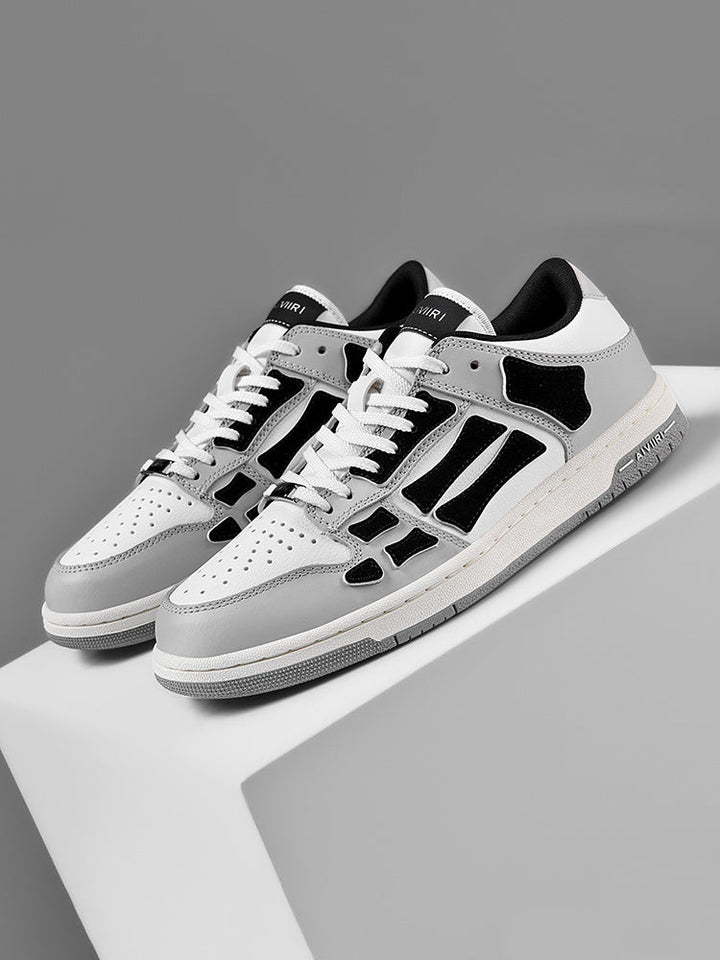 AMIRI Gray and White Low-Top Sneakers with Black Accents