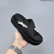 GG-CC Black Embellished Platform Thong Sandals