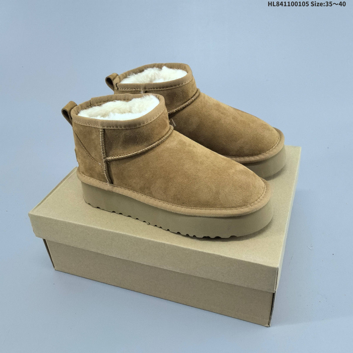 UGG-Style Mini Platform Winter Boots in Chestnut