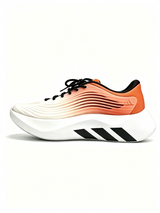 White and Orange Knit Sneakers with Black Accents