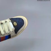 Gucci Screener Distressed Low-Top Sneakers in Beige and Navy