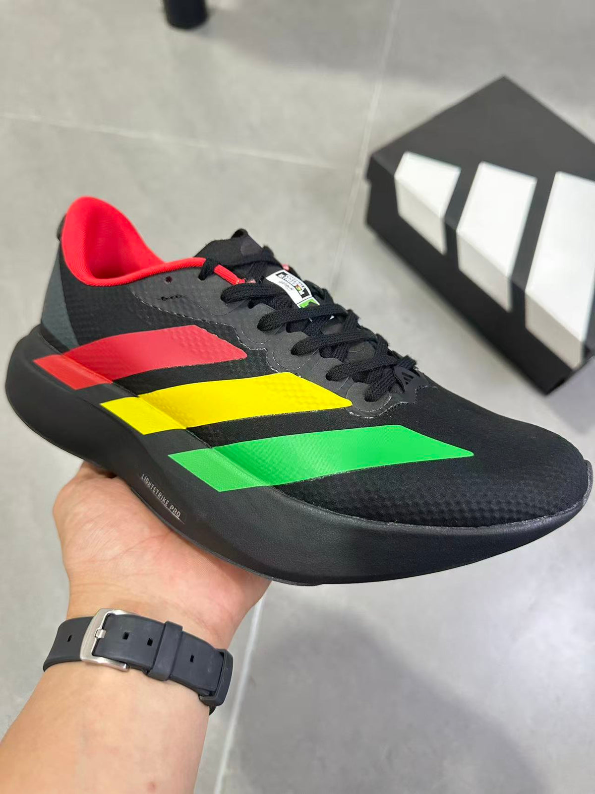 Adidas Lightstrike Pro Running Shoes, Black Green Yellow Red KJ6160