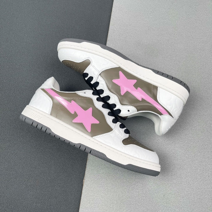 BAPE Sk8 Sta Low-Top Sneakers in White, Taupe and Pink