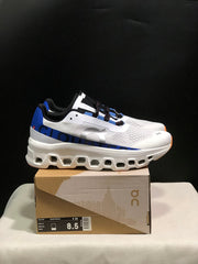 On Cloudmonster Sneakers in Mist White and Blue