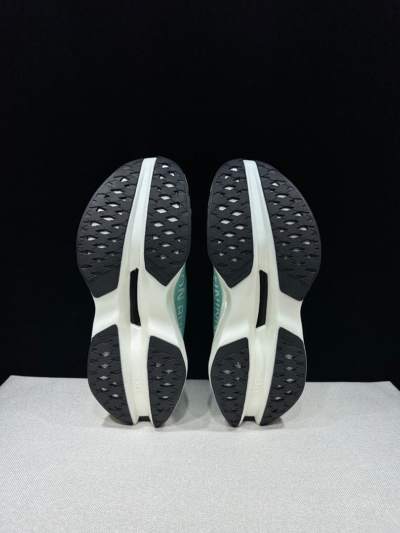 On Cloudboom Max Running Shoes, White and Light Blue