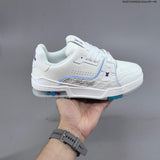 Louis Vuitton White Low-Top Sneakers with Blue Accents