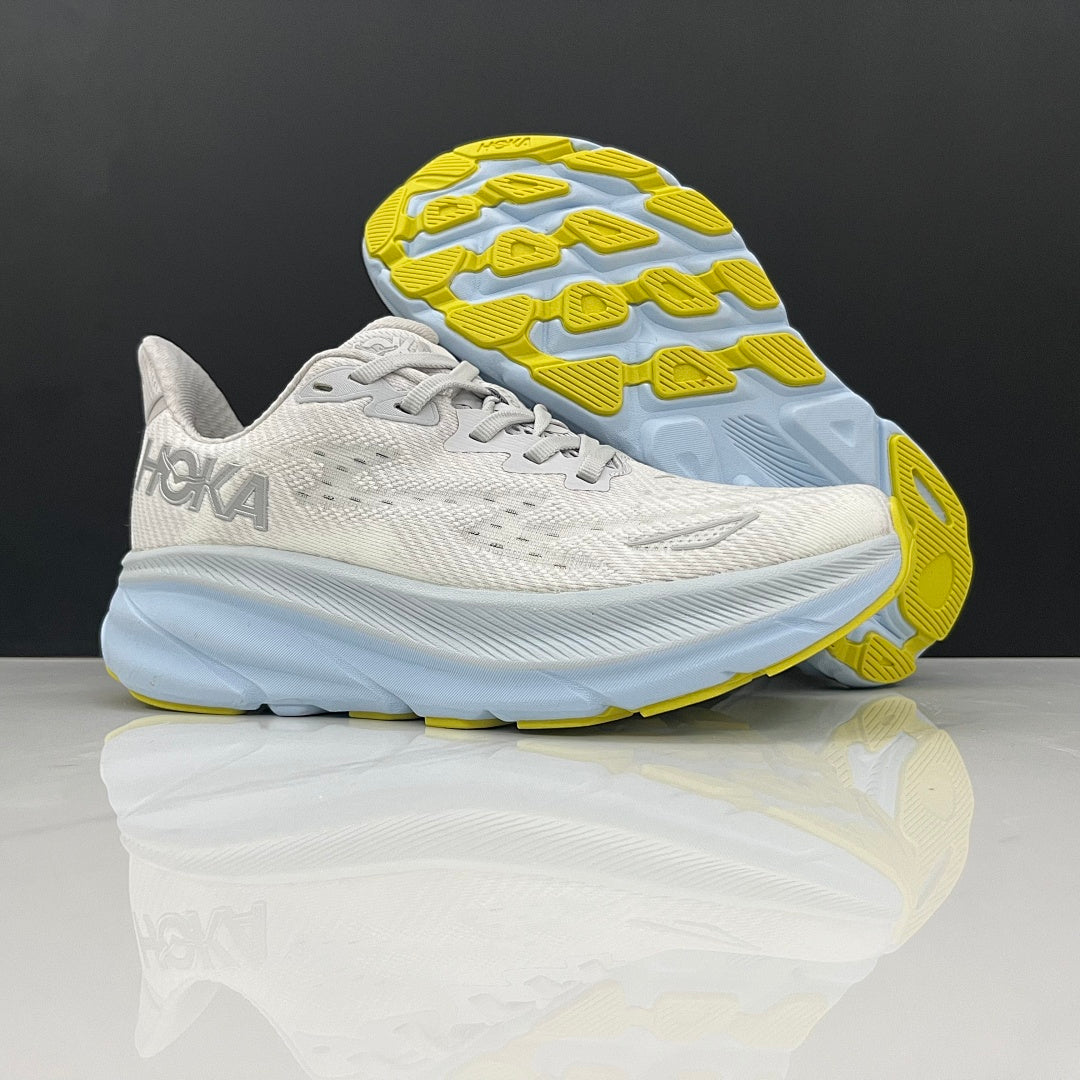 HOKA Clifton 9 Running Shoes in Gray and Blue