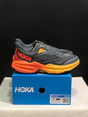 HOKA Speedgoat 5 Trail Running Shoes, Gray and Orange
