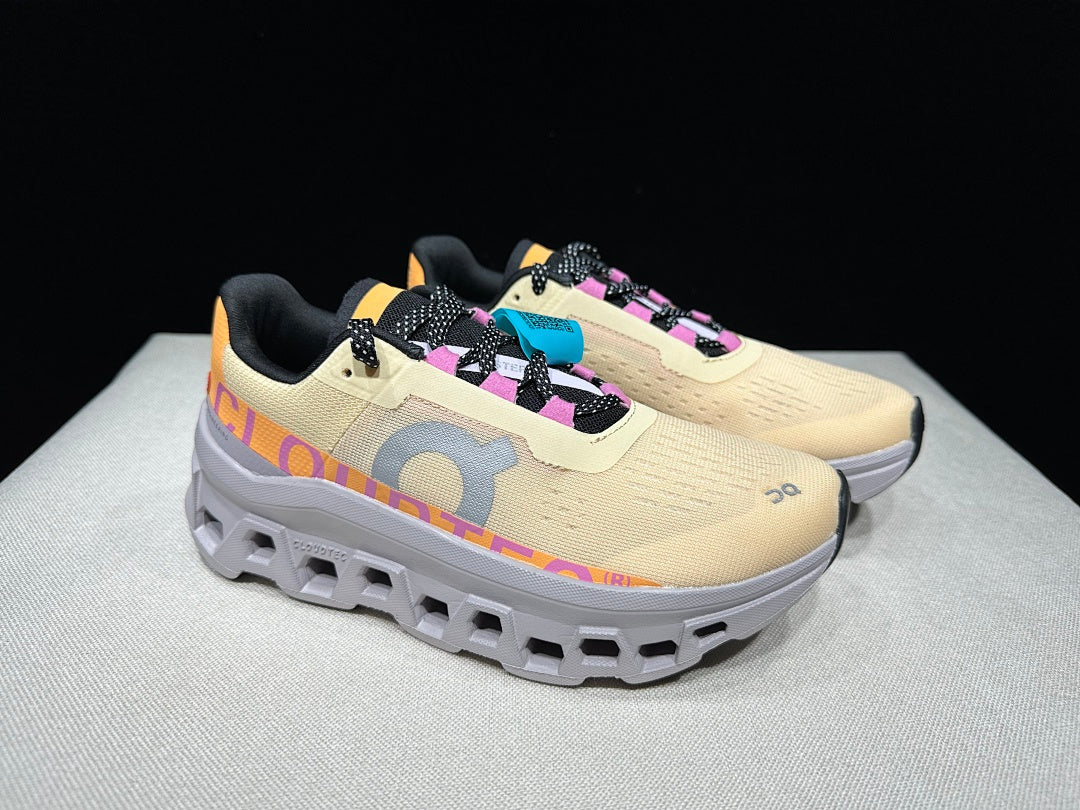 On Cloudmonster Running Shoes, Pale Yellow and Orange