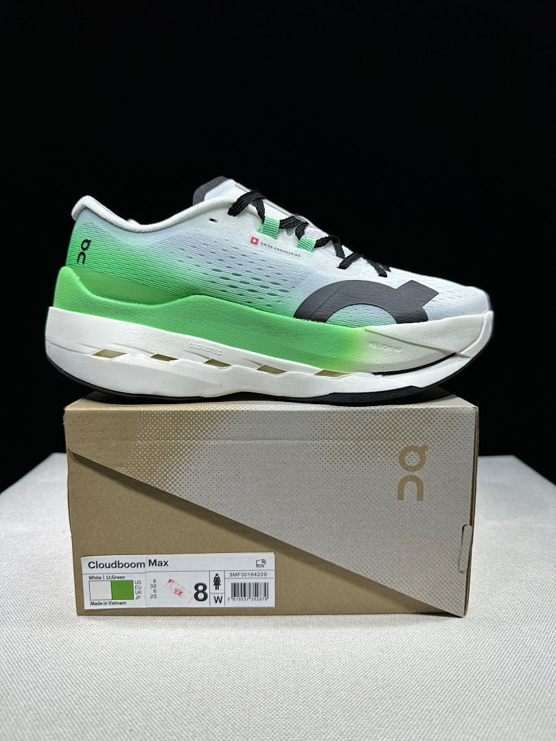 On Cloudboom Max Running Shoes, White and Green
