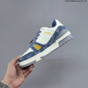 Louis Vuitton Blue Denim-Pattern Low-Top Sneakers