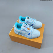 Louis Vuitton Trainer Low-Top Sneakers, White and Green/Blue