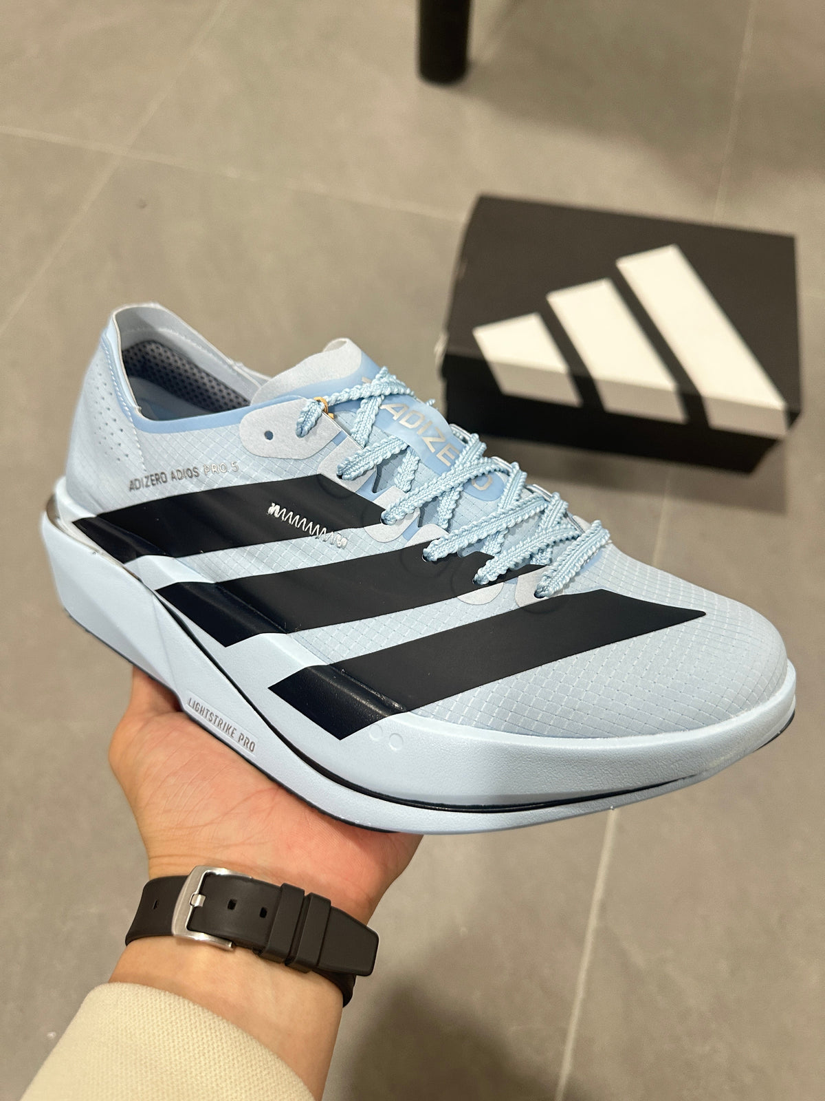 adidas Adizero Adios Pro Running Shoes, Light Blue and Black