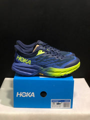 HOKA Speedgoat 5 Trail Running Shoes, Navy and Lime