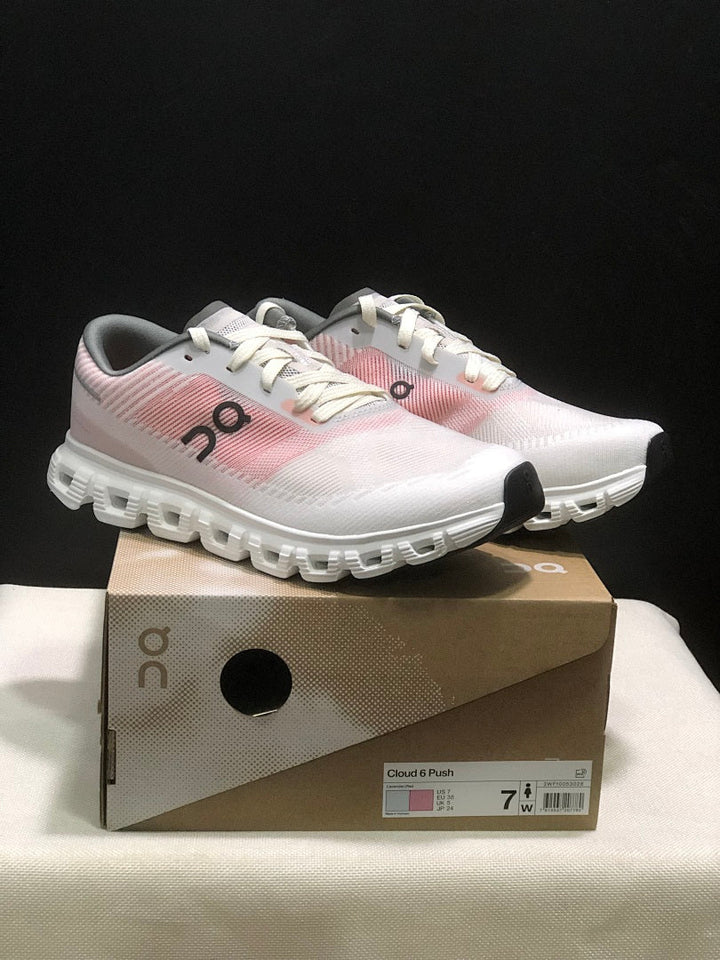 On Cloud 6 Push Sneakers in White and Pink