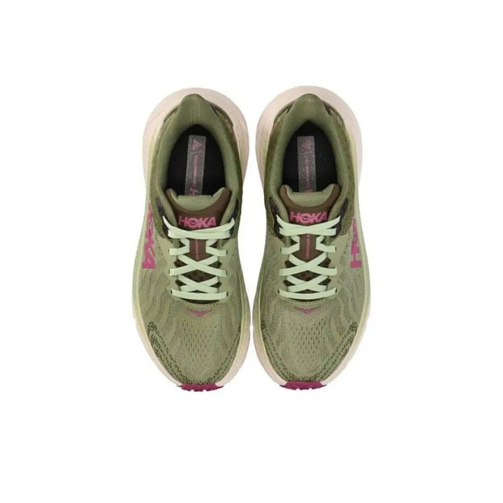 HOKA Trail Running Shoes in Olive Green and Pink