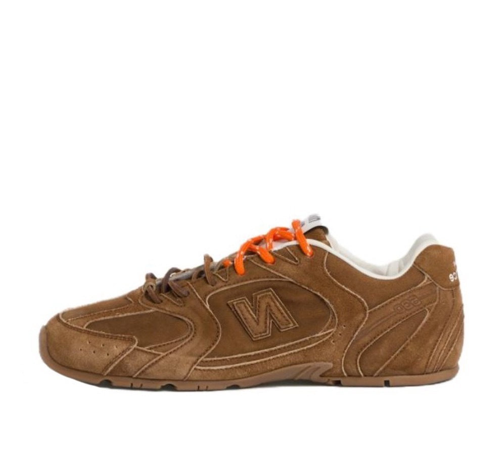 New Balance Brown Low-Top Sneakers with Orange Laces