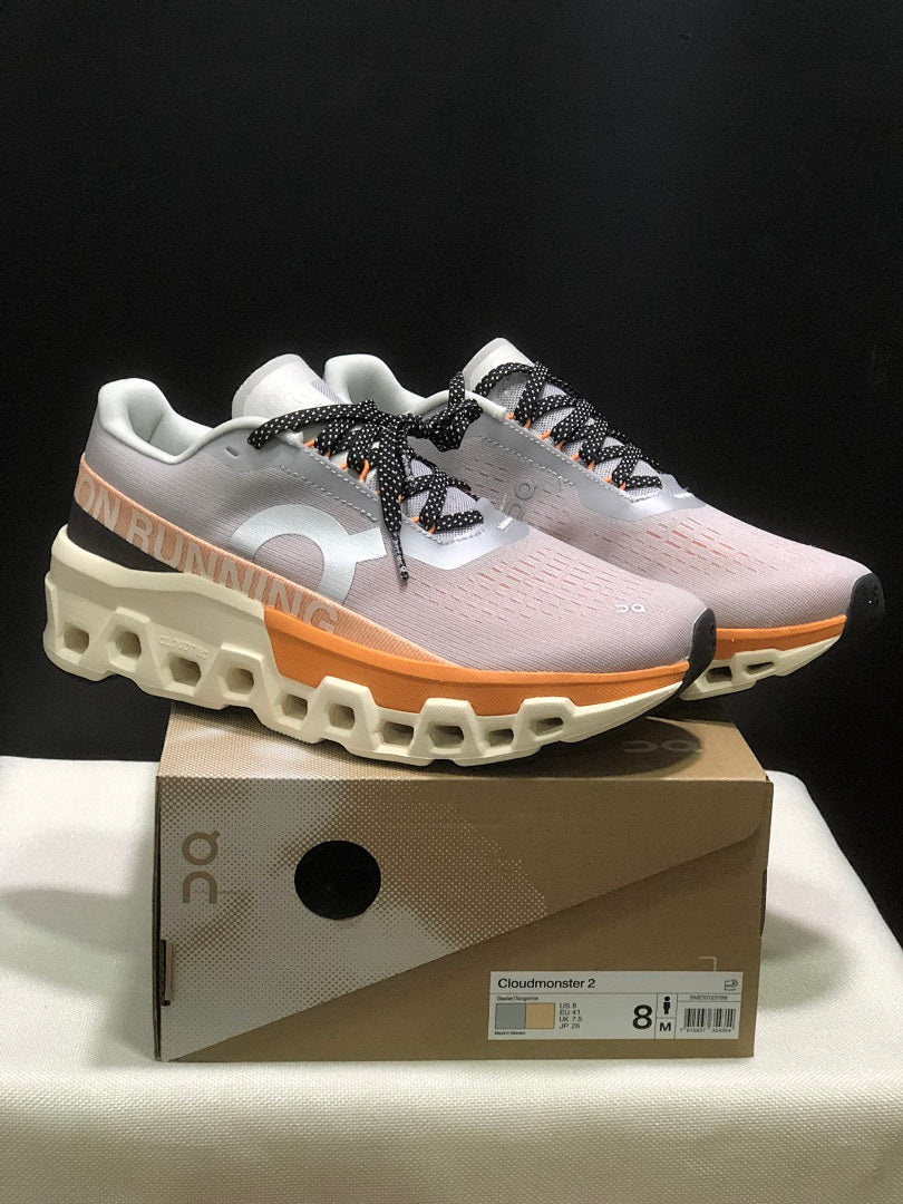On Cloudmonster 2 Running Shoes, Gray and Peach