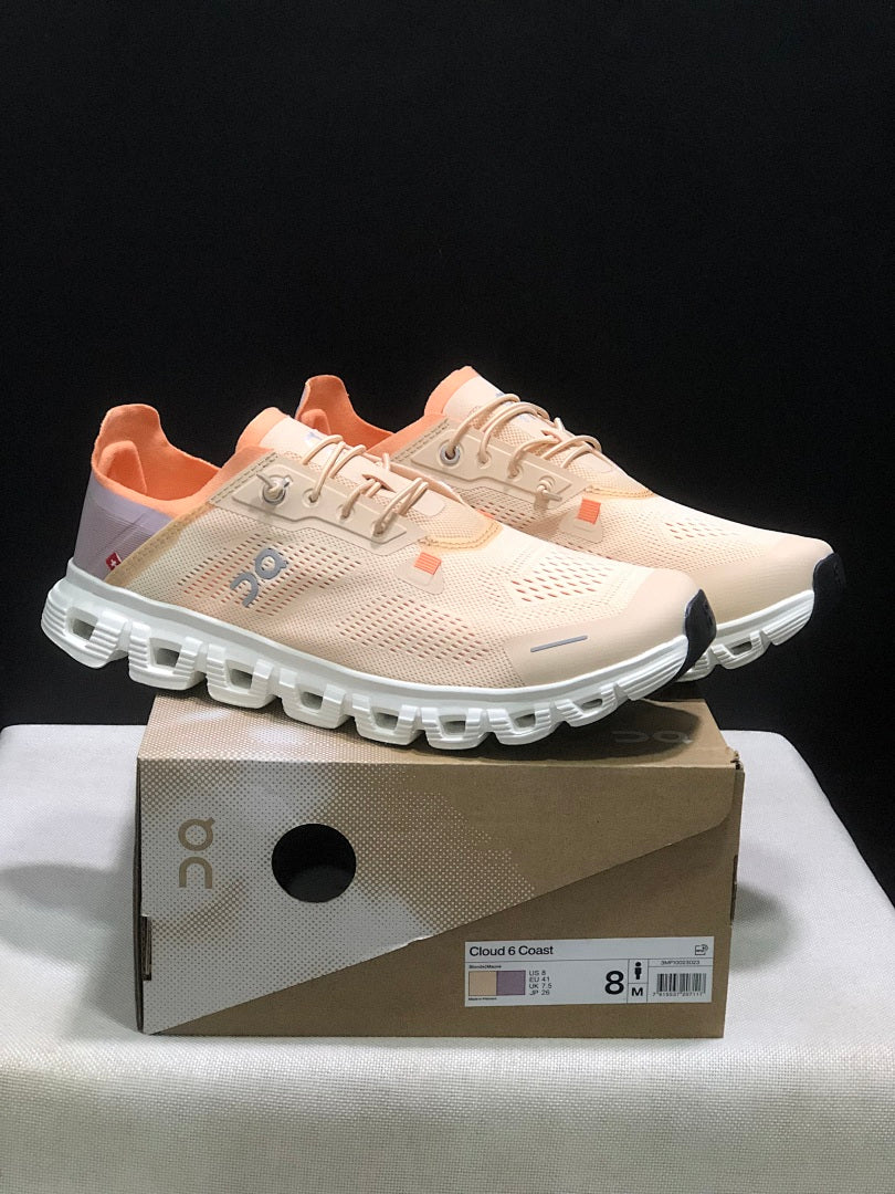 On Cloud 6 Coast Sneakers, Cream and Orange