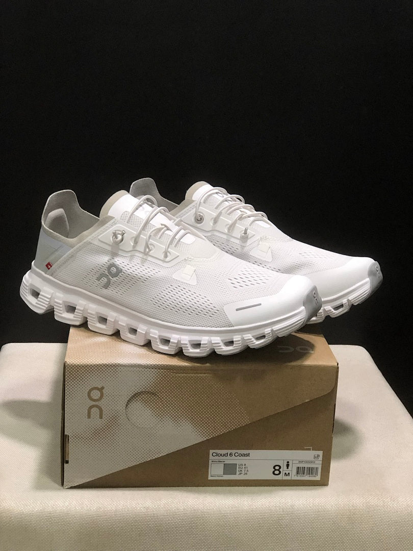 On Cloud 6 Coast Sneakers, White and Gray