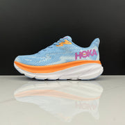 HOKA Clifton 9 Blue and Orange Running Shoes