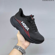 HOKA Clifton 11 Black Running Shoes with Red Accents