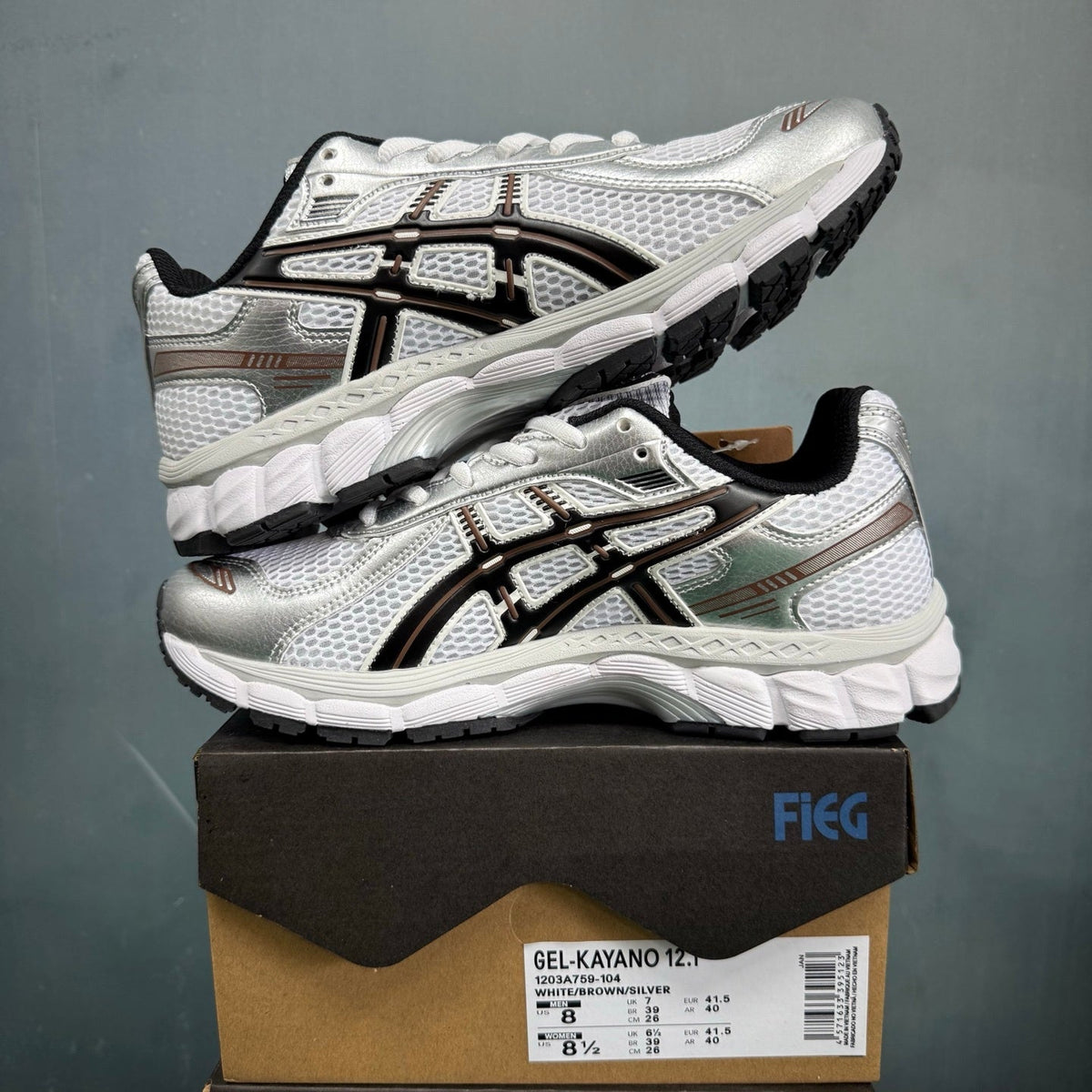 ASICS GEL-KAYANO 12.1 White Brown Silver Sneakers 1203A759-104