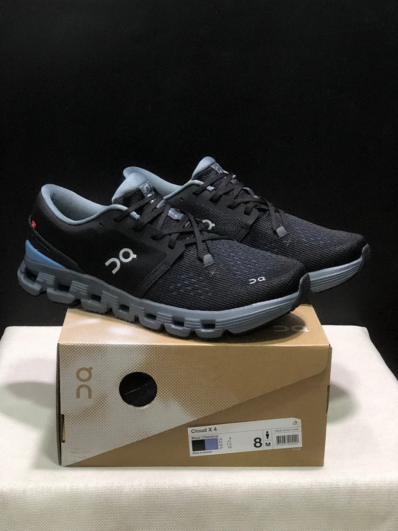 On Cloud X 4 Sneakers in Black and Blue