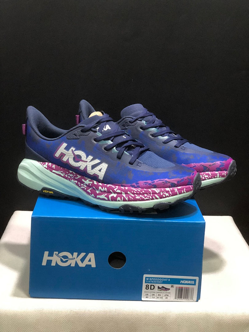 HOKA Speedgoat 6 Trail Running Shoes, Blue and Pink