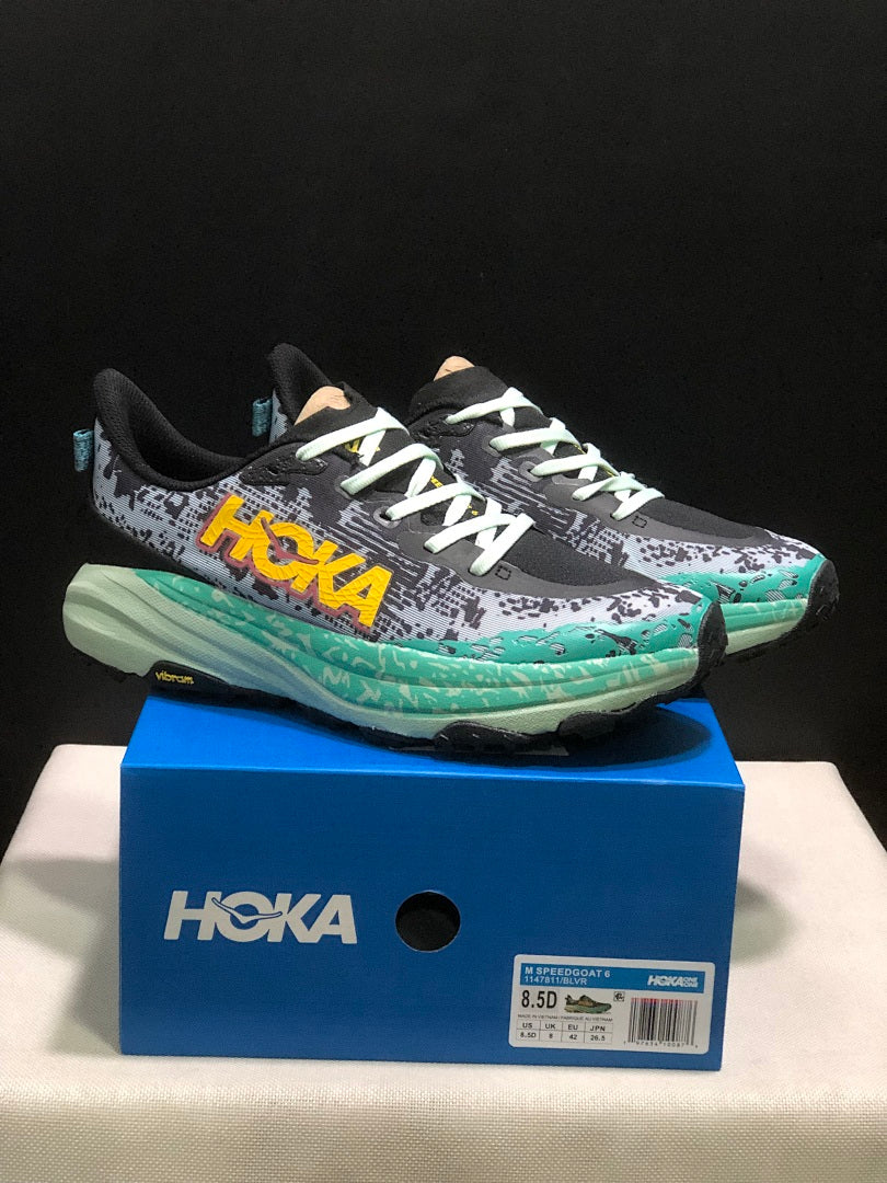 HOKA Speedgoat 6 Trail Running Shoes, Gray and Teal