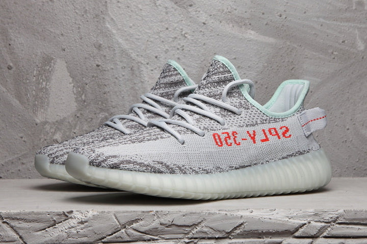 Yeezy 350 V2 Knit Sneakers in Gray and Mint