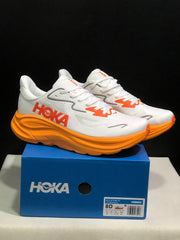 HOKA Clifton 10 Running Shoes in White and Orange