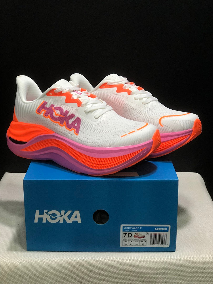HOKA Skyward X Running Shoes – White, Orange & Pink