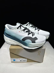 On Cloudboom Max Running Shoes in White and Lake Blue