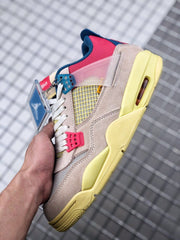 Union x Air Jordan 4 Sneakers Pink Beige Navy Yellow