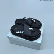 GG-CC Black Embellished Platform Thong Sandals