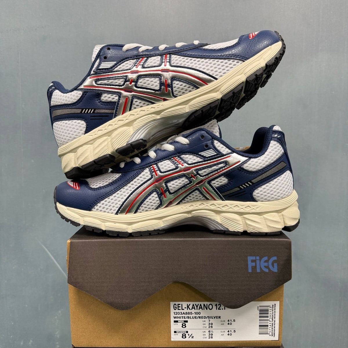ASICS GEL-KAYANO 12.1 White Blue Red Sneakers 1203A885-100