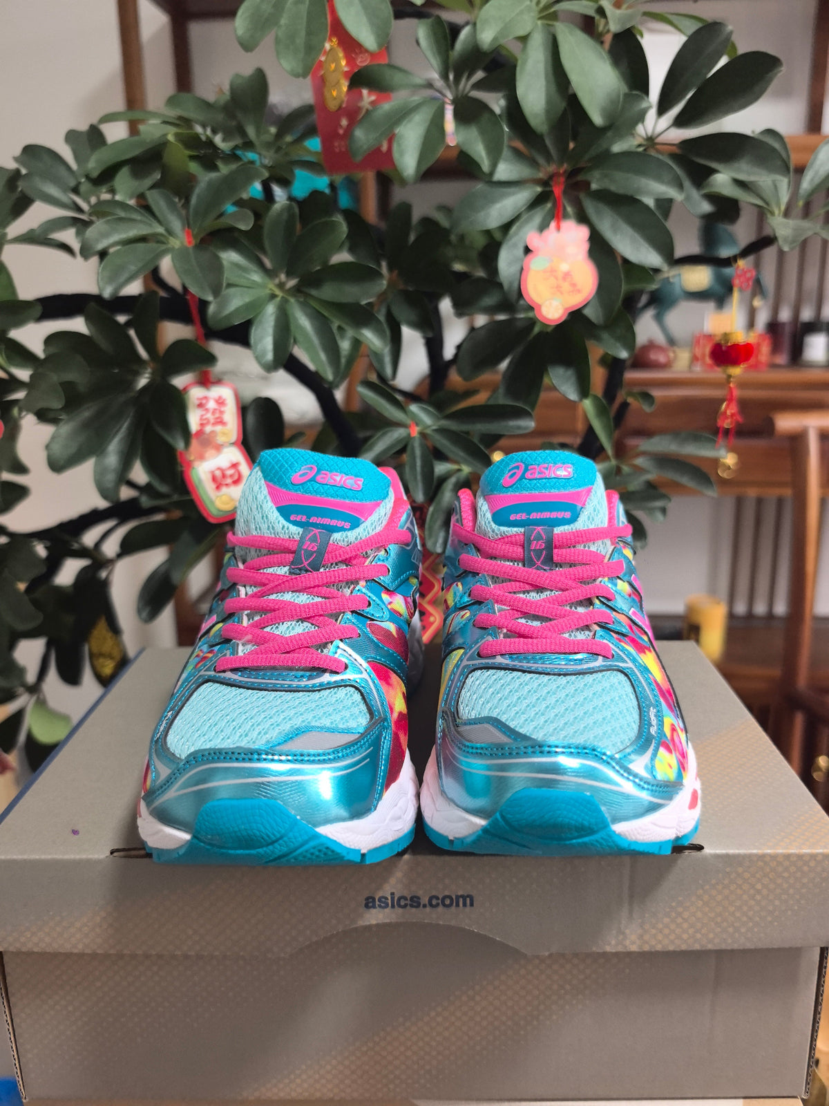 ASICS GEL-Nimbus 16 Sneakers in Pink, Green and Blue