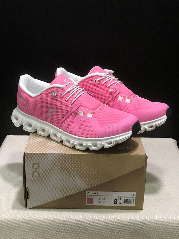 On Cloud 6 Sneakers in Pink and White