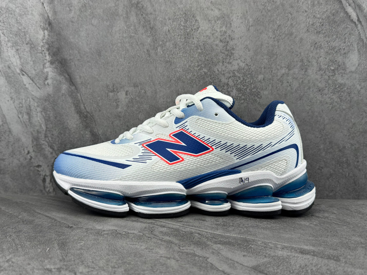 New Balance White and Navy Running Sneakers