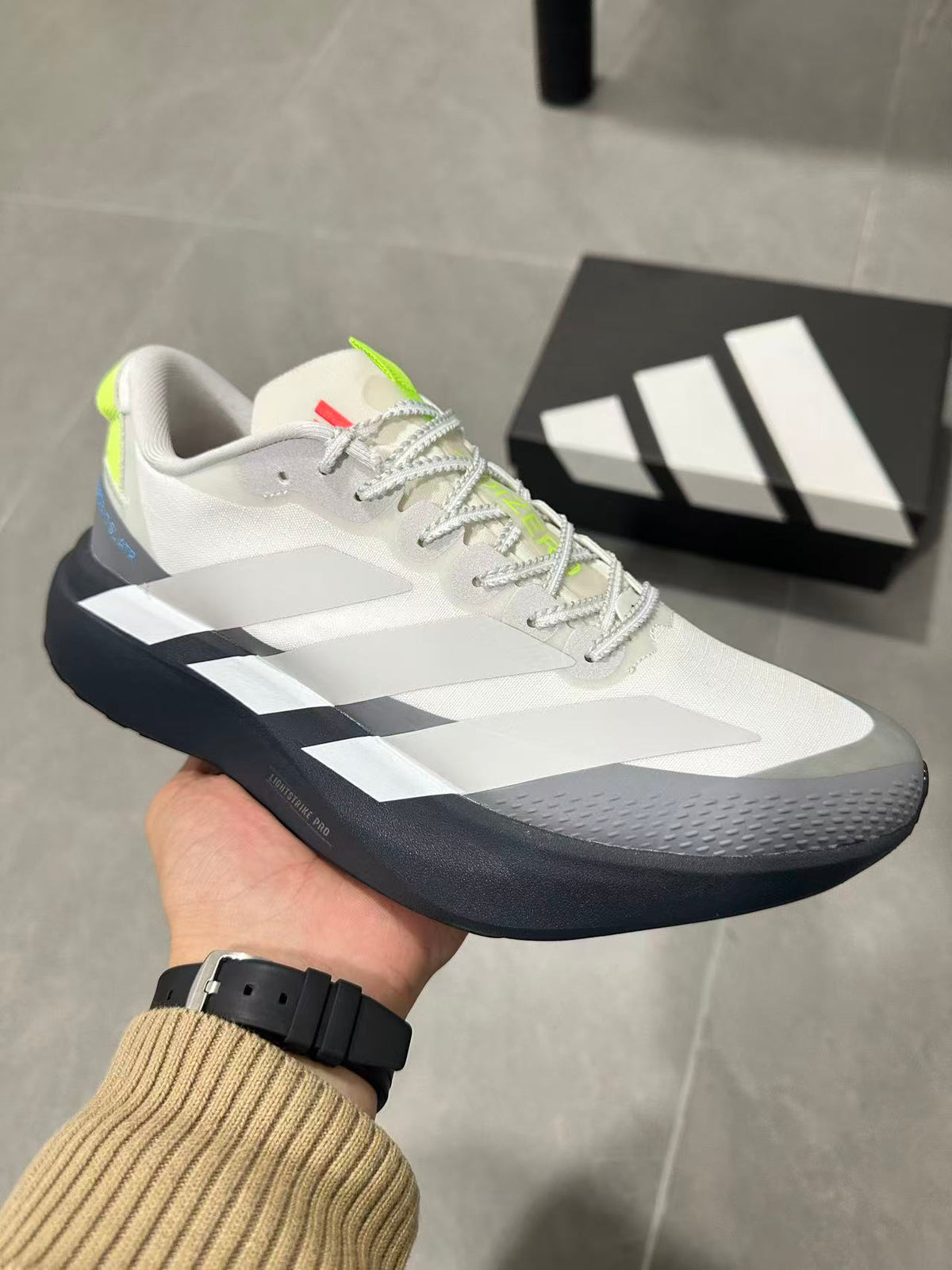 Adidas Lightstrike Pro Running Shoes White Grey Neon