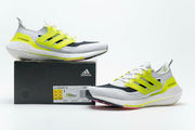 adidas UltraBoost 21 Running Shoes, White and Volt FY1214