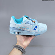 Louis Vuitton Trainer Low-Top Sneakers, White and Green/Blue