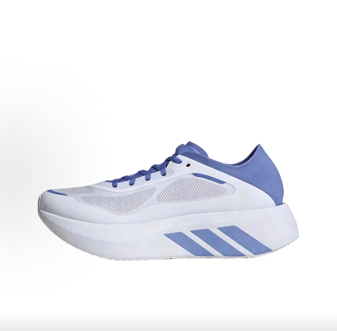 White and Blue Three-Stripe Platform Sneakers