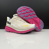 HOKA Clifton 9 Running Shoes in Ivory and Pink