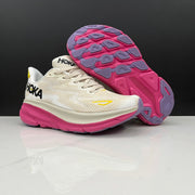 HOKA Clifton 9 Running Shoes in Ivory and Pink