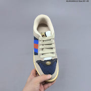 Gucci Screener Distressed Low-Top Sneakers in Beige and Navy
